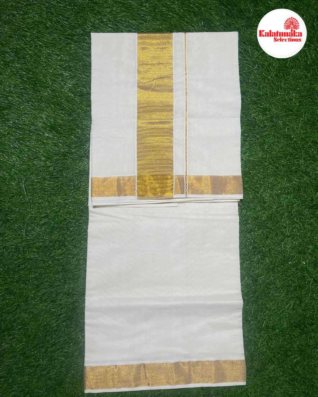 Pure Handloom Kerala Cotton Saree with Golden Border