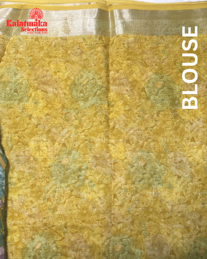 Mustard Floral Design Linen Fancy Saree