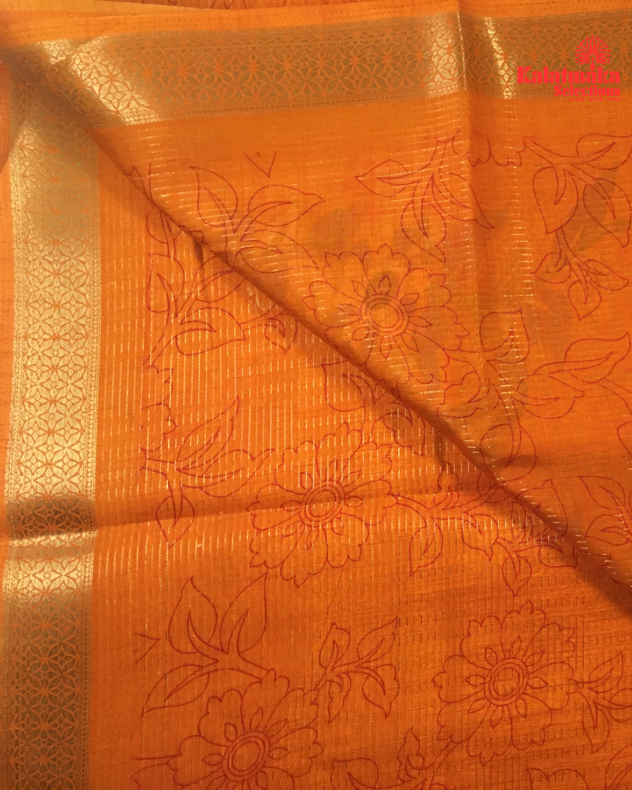 Chiffon Georgette Zari Border Kalamkari Pallu with self Blouse