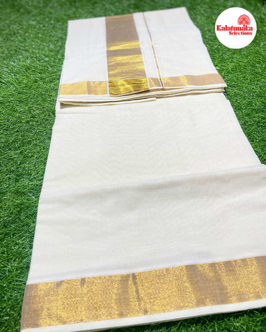 Pure Handloom Kerala Cotton Saree with Golden Border