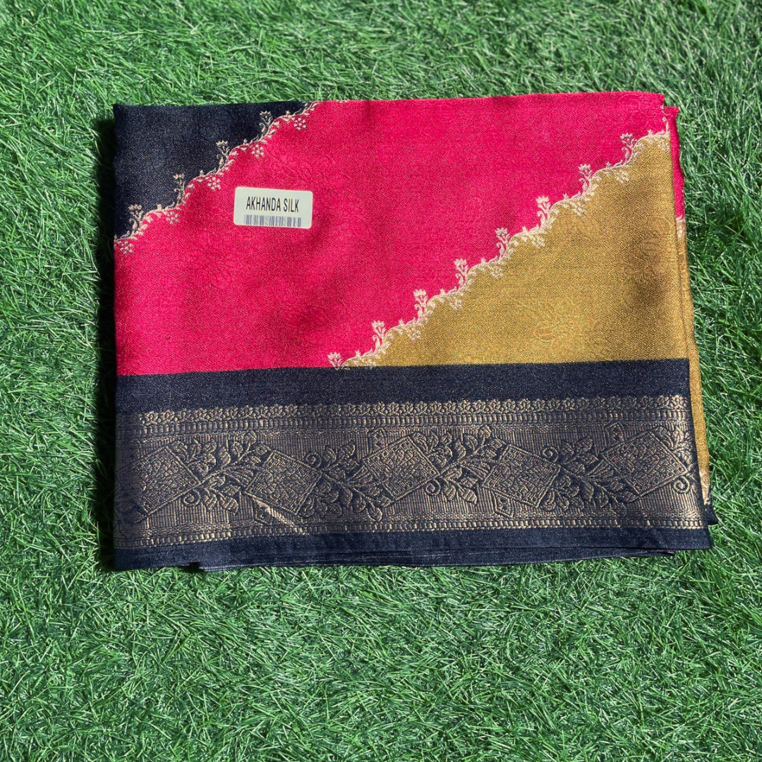 Multi Color Akhanda Silk Saree with Rich Silver Border