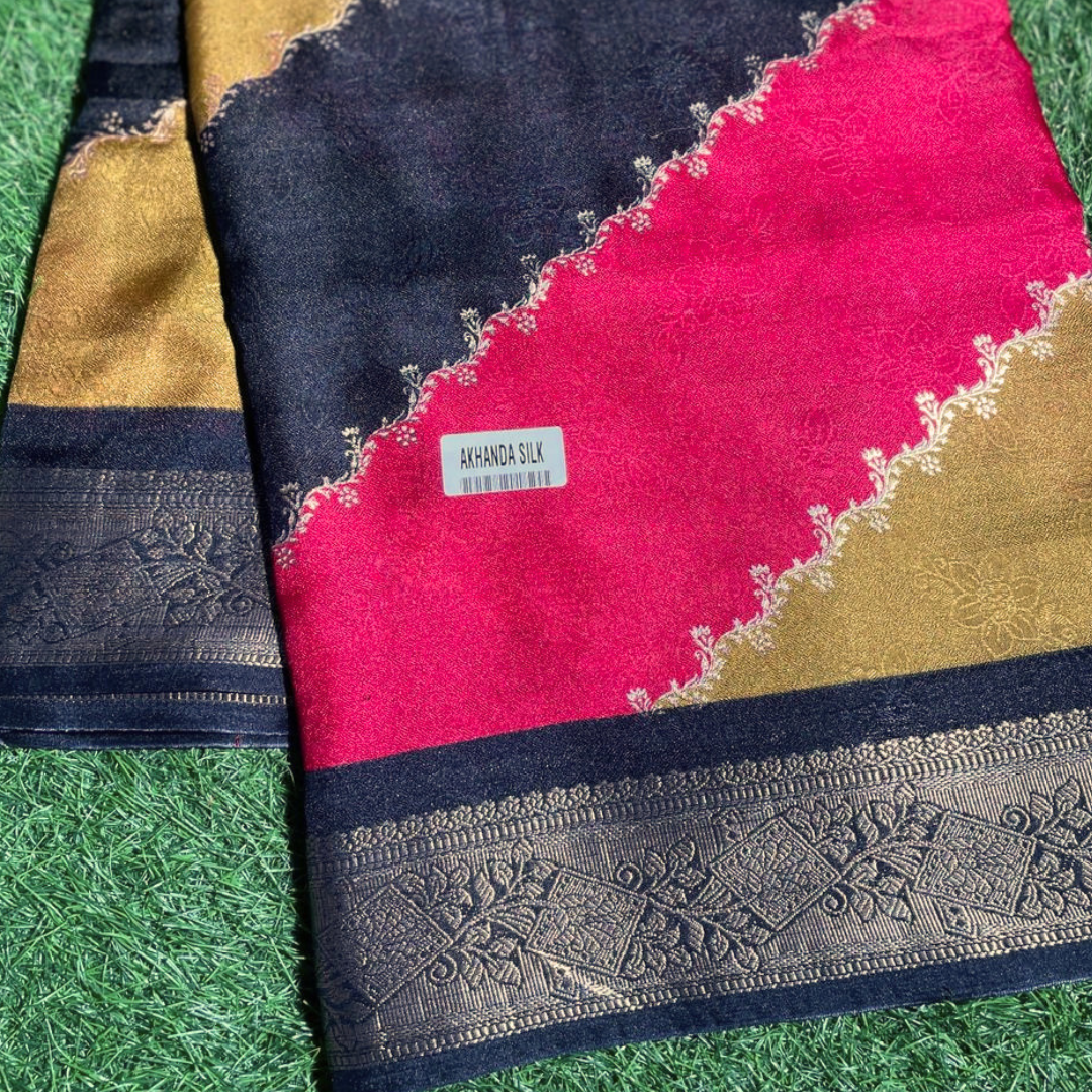Multi Color Akhanda Silk Saree with Rich Silver Border
