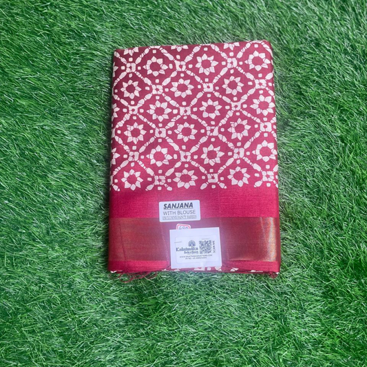 Royal Pink Printed Fancy Saree with Golden Border