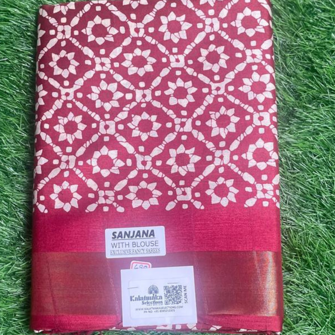 Royal Pink Printed Fancy Saree with Golden Border