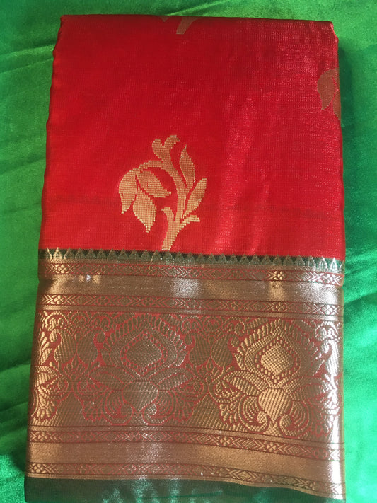 Red and Green Color Pattu Saree