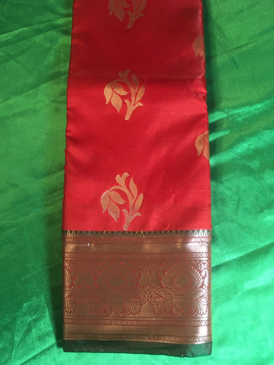 Red and Green Color Pattu Saree