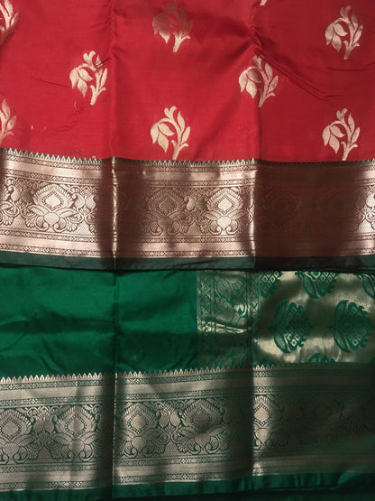 Red and Green Color Pattu Saree