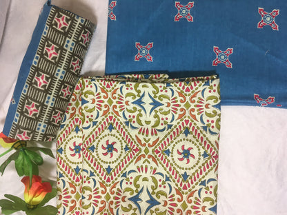 Light Yellow and Blue Color Pure Cotton Dress Material