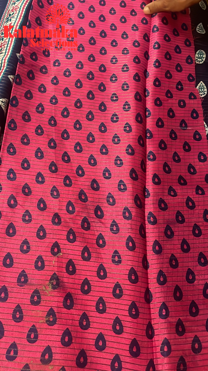 Banaras Fancy Blue with Pink Border Saree