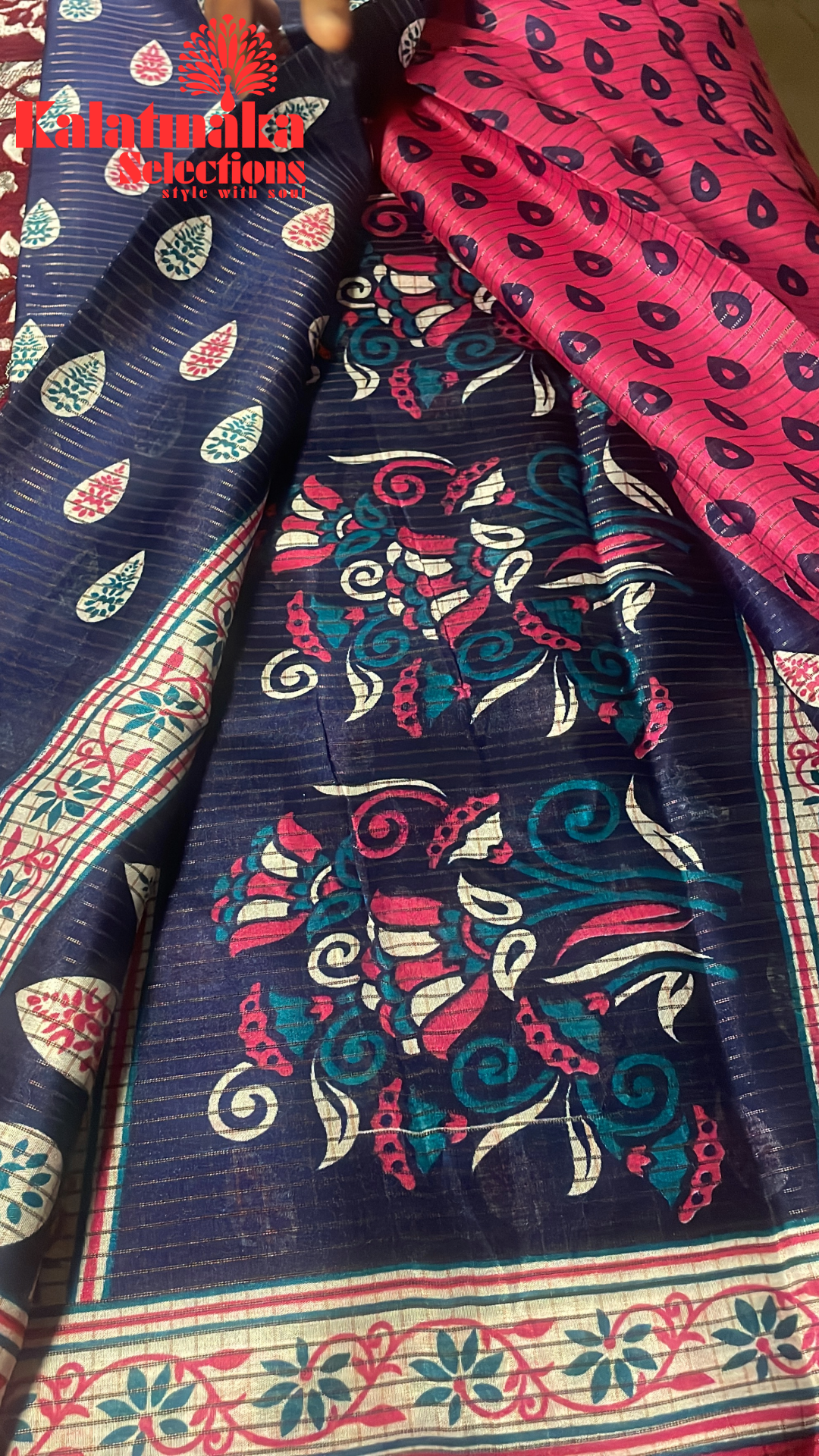 Banaras Fancy Blue with Pink Border Saree