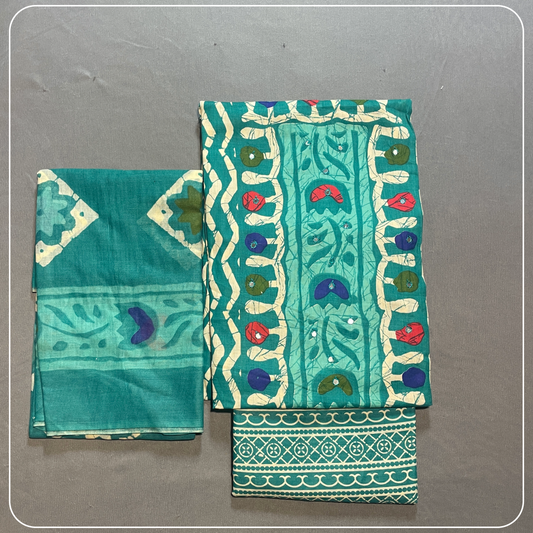 Light Blue Cotton Body Mirror Work with all over Bhandini Print