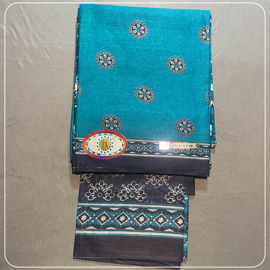 Pure Cotton Peacock Blue Printed Cotton with Kalamkari Prints Dress Material