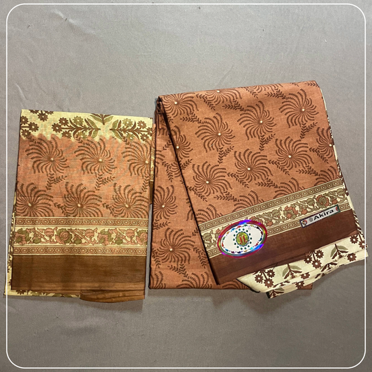 Pure Cotton Brown Printed Cotton with Kalamkari Prints Dress Material