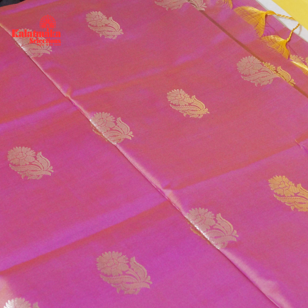 Pink Uppada Soft Pattu Saree with all over Boota Design and Tussels