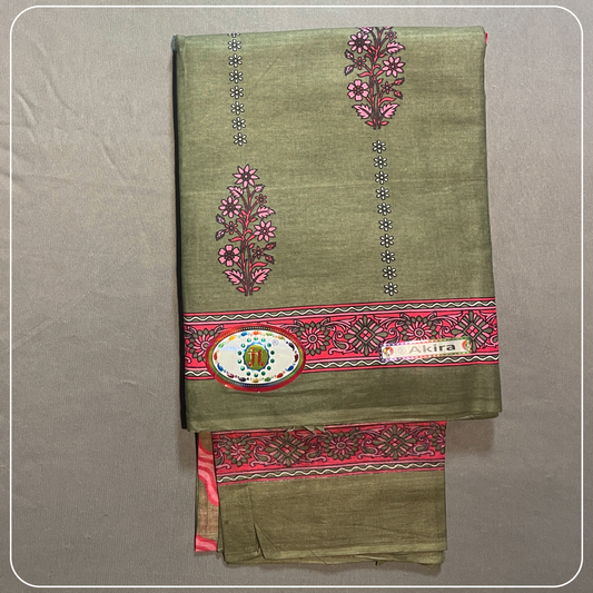 Pure Cotton Mehandi Green Printed Cotton with Kalamkari Prints Dress Material