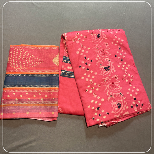 Pink Cotton Body Mirror Work with all over Bhandini Print