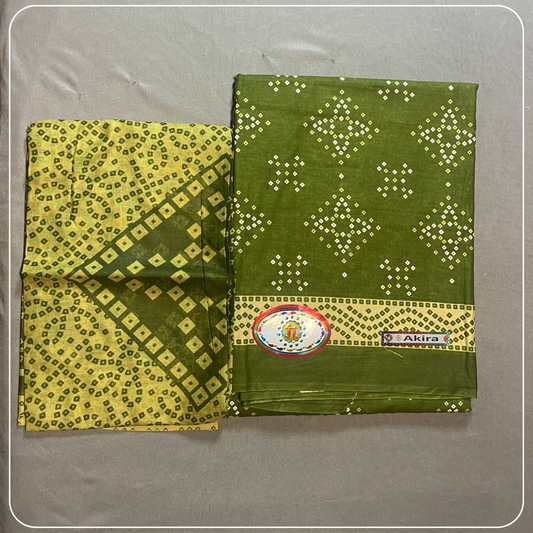Pure Cotton Parrot Green Printed Cotton with Kalamkari Prints Dress Material