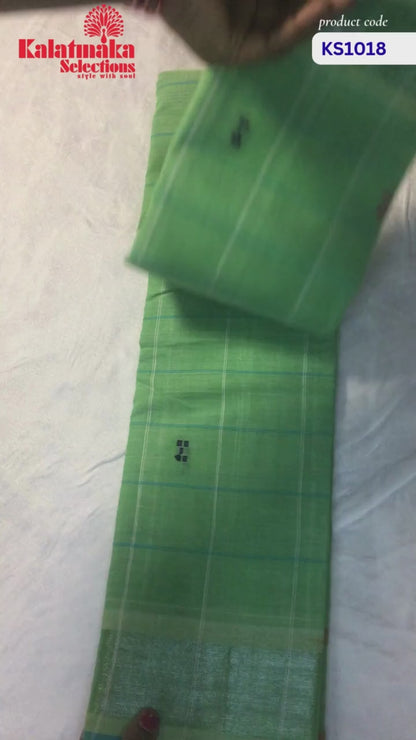 Parrot Green Cotton Pure Saree