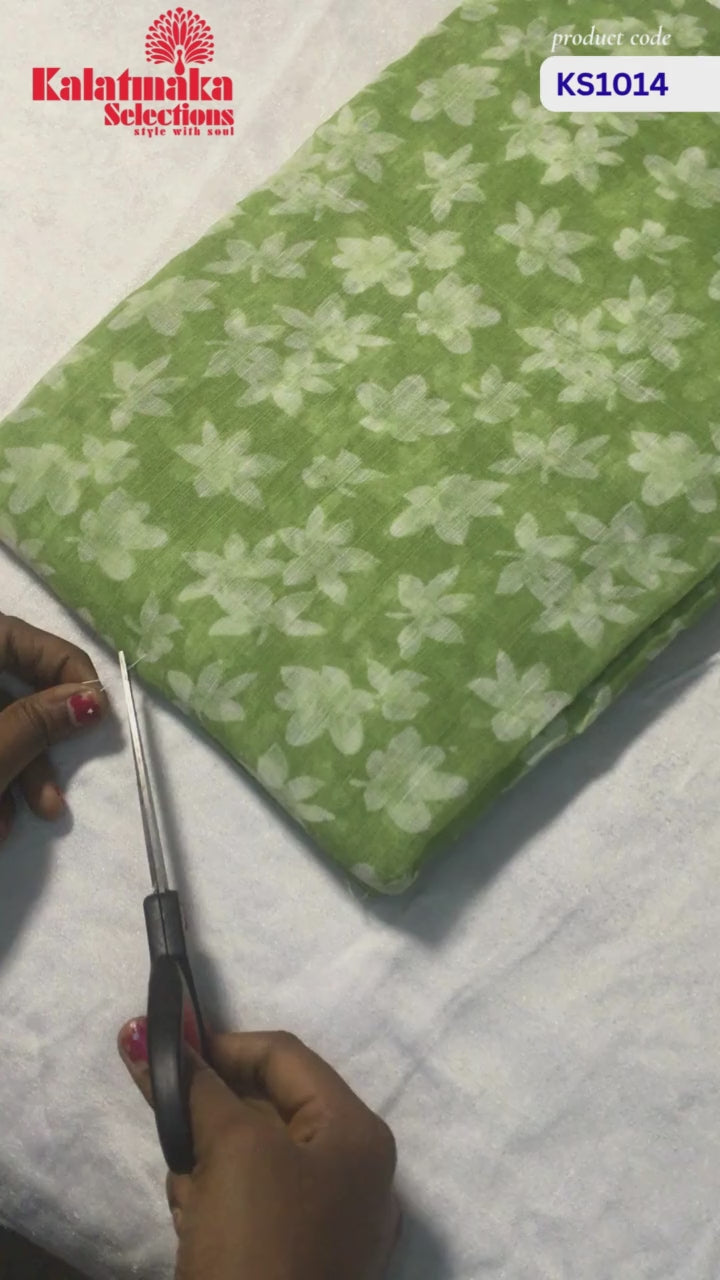 Green Floral Design Linen Fancy Saree
