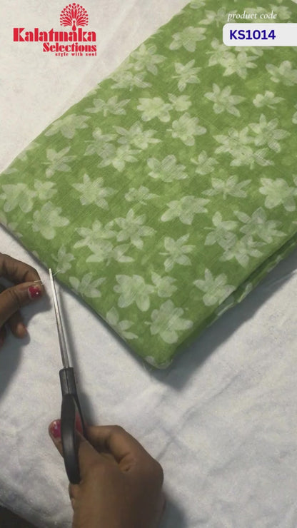 Green Floral Design Linen Fancy Saree